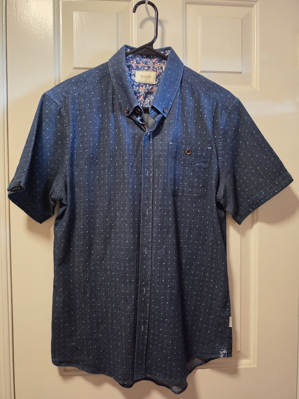 7 Diamonds Navy Short-Sleeve Teal Dot-Print Button-Down Shirt